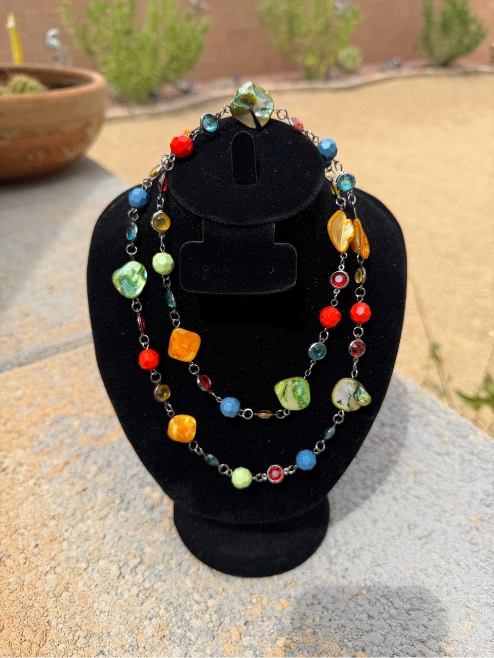 Vintage Style Multicolor Beaded Station Necklace – 32” Long Boho Mixed Media Cha